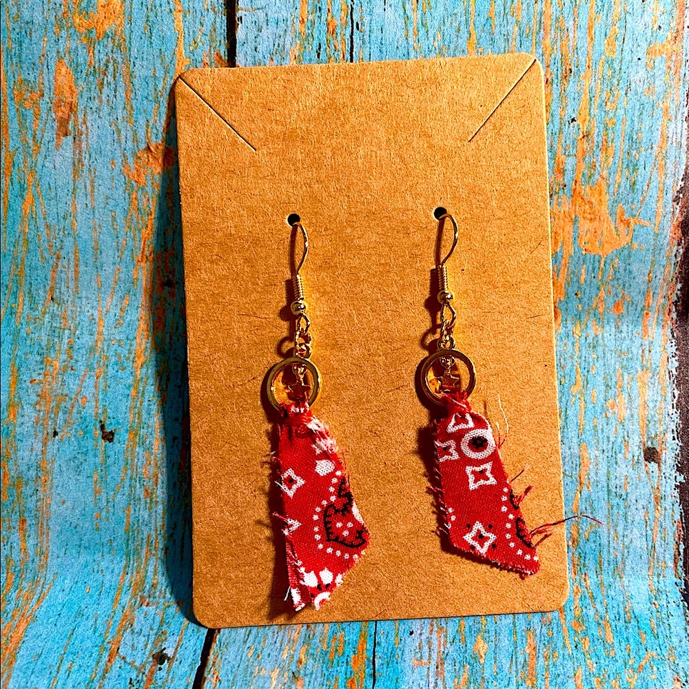 Handmade handkerchief style earrings w/ gold tone metal earrings are about 2 in